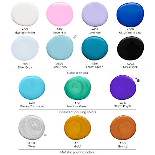ARTEZA Acrylic Pouring Paint Kit, 14 Glossy Colors — 8 Pastel & Bright