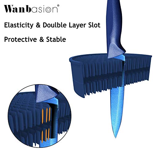 Wanbasion Navy Blue Kitchen Knives Block Set Professional, Stainless Steel Knife Set with Block