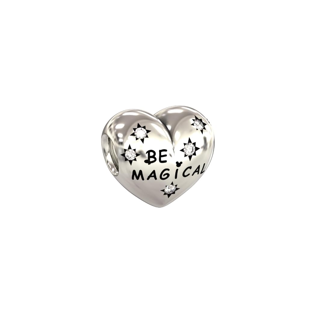 Jewellbox Women 925 Sterling Silver CZ AAA Be Magical Heart Charm for Bracelets