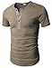 Doublju Mens Henley T-shirts with Short Sleeve KHAKI (US-L)