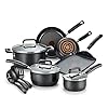 T-fal Signature Nonstick Cookware Set 12 Piece Pots and Pans, Dishwasher Safe Black