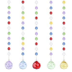 Fushing 5Pcs 30cm Multicoloured Crystal Ball Pendant Chandelier Prisms Parts Beads Strands for Home Party Wedding Christmas Decoration (Multi-Colored)