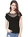 Allegra K Women's Round Neck Mesh Semi Sheer Stiching Top Short Sleeve T-Shirt