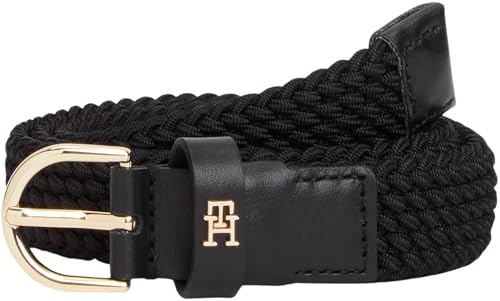 Tommy Hilfiger Ceinture Femme Essential Effortless 2,5 cm Elastic Cuir, Noir (Black), 80 cm