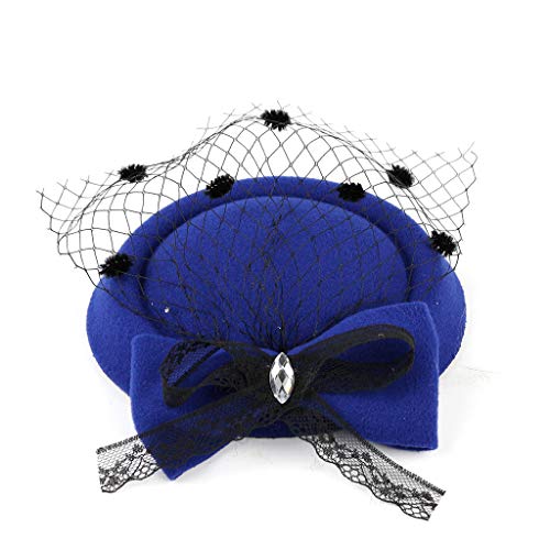 BCDshop_hairband clearance Girls Women Fashion Fascinators Tea Party Headpiece Headwear Mesh Net Beret Hat Tiara on a Hair Clip (Blue)