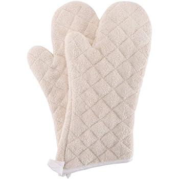 Terry Cloth Oven Mitts Heat Resistant to 482° F 17 Inch 100% Cotton Set of 2