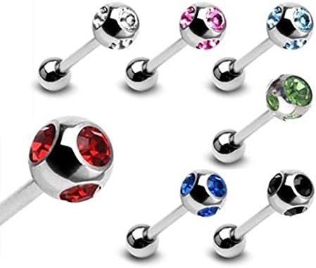 Pashoshka Disco Ball Tongue Ring 14G (1.6mmX 5/8'') With CZ Surgical Steel Nickel Free (1Piece)