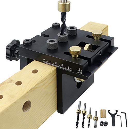 Elikliv Pocket Hole jig, 3 in 1 Woodworking Doweling Jig Kit with Positioning Clip Adjustable Drilling Guide Puncher Locator Carpentry Tools 6061 Aluminum Alloy