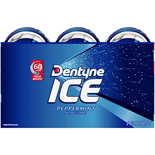 DENTYNE ICE PEPPERMINT SUGAR-FREE CHEWING GUM, 6 BOTTLES OF 60 PIECES (360 TOTAL PIECES)