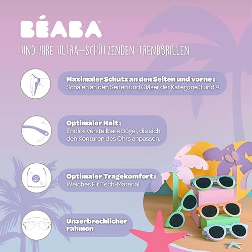 , Sonnenbrille für Kinder 2-4 Jahre, 100% UV Schutz - Kategorie 3, Seitenschutz, Optimaler Komfort, 360° verstellbare Bügel, Perlblau