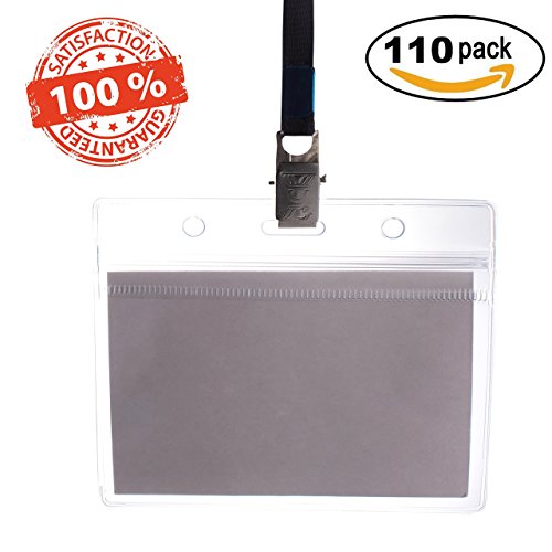 110 Plastic Horizontal Name Tag Holders With Lanyard and Paper Insert