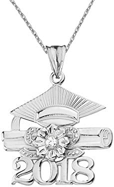 Dazzling Sterling Silver Diamond Class of 2018 Graduation Charm Pendant Necklace, 16"