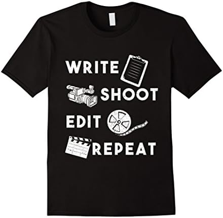 Mens Write Shoot Edit Repeat T-Shirt Film Makers Movies Medium Black
