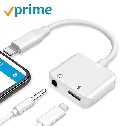 Headphone Adapter Charger for iPhone Adapter 3.5 mm Jack for iPhone 8 /8Plus/7/7 Plus/X/XR/XS max Dongle 2 in 1 Earphone Charger & Audio Connector Jack Splitter Car Stereo Changer Cable Support iOS 12