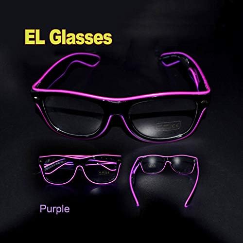 Groove Train Neon El Wire Party Glasses LED Glow Flash for Fun Concert Event, Wedding, EDM, Rave, Light Up Costume, Club, Bar, Dance, Birthday Gift - Purple