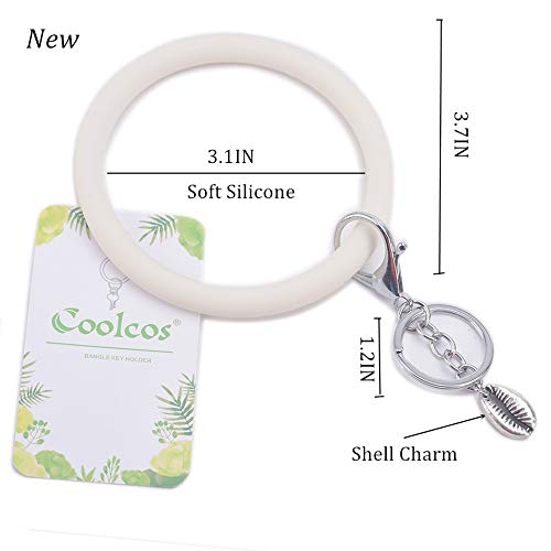 Coolcos Women & Kids Soft Large Circle keyring Silicone Bracelet Keychain Circle Round Bangle Keyring Smooth (White) - Thumbnail 2