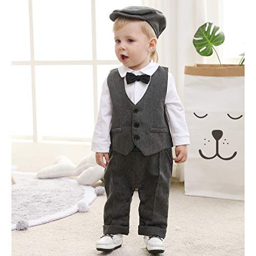 ZOEREA Baby Jongens Outfit Set Driedelig Kleding Romper + Hesje + Hoed Vlinderdas Kinderen Gentleman Banket Ceremonie… - Image 5