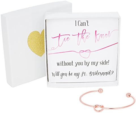Bridesmaid Gifts - Tie The Knot Jr. Bridesmaid Bracelet w/Gift Box, Wedding Thank You Gift, Love Knot Jewelry, Bridal Party Gift Sets (Gold, Rose Gold, Silver)