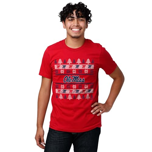FOCO Ole Miss Rebels NCAA Holiday Sweater T-Shirt - Red - XXL