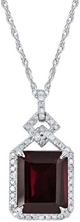 10k Rhodium-Plated White Gold Emerald-cut Garnet and Diamond Halo Necklace