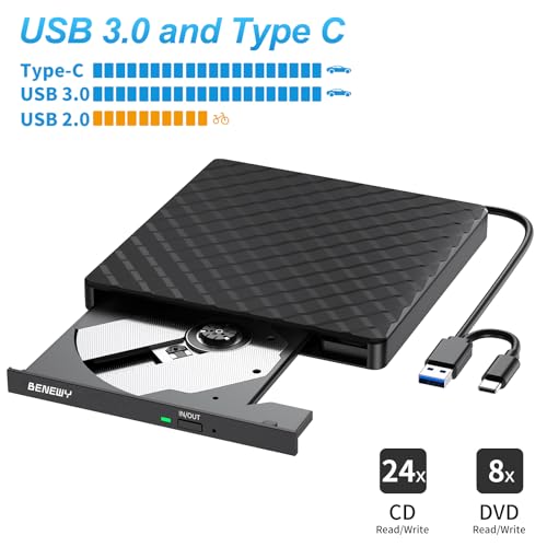 External DVD Drive USB 3.0 Type-C CD Burner Portable CD/DVD Drive DVD Player for Laptop External CD Drive CD Reader Lecteur CD Externe for PC Laptop Desktop Windows 11/10/8.1/7 Linux OS Apple Mac