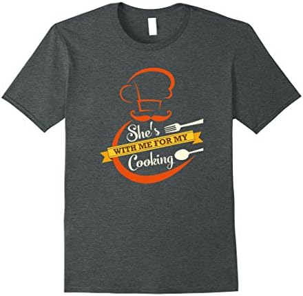 Mens She's With Me For My Cooking Funny Chef Husband T-Shirt Medium Dark Heather