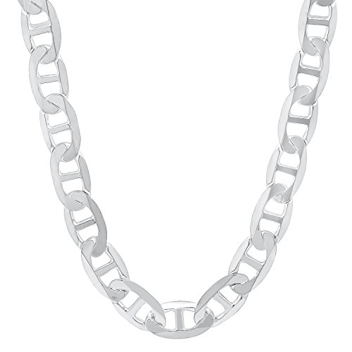 925 Sterling Silver Italian Crafted 8mm Beveled Flat Mariner Link Chain, 22" + Bonus Polishing Cloth