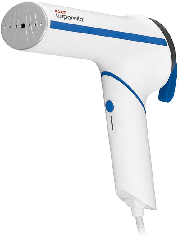 Vaporella Vertical Styler GSM50B, ferro a vapor vertical portátil para viagens, pega dobrável, aquecimento rápido 30 segundos, branco/azul