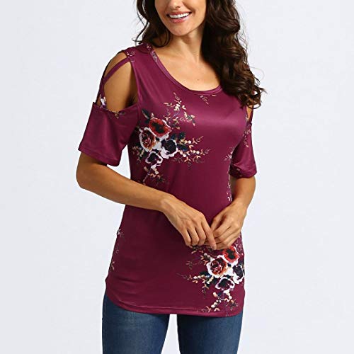 UONQD 2019d Women's Sleeveless Floral Print V Neck Henley Tank Tops Blouse Shirts Tunic(XX-Large,x1-Wine Red)