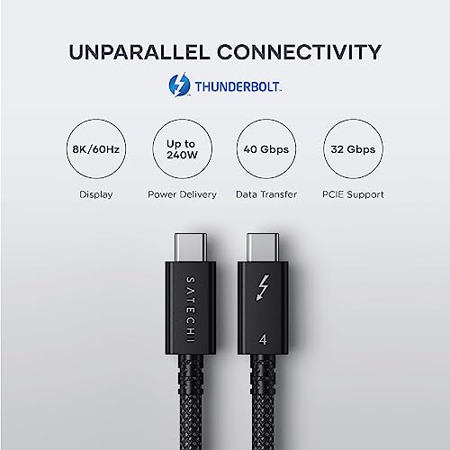 Satechi USB C Thunderbolt 4 (3.2ft/1m), USBC to USB-C Cable, 8K Display, 40Gbps Data Transfer, 240W PD Charging, for iPhone 17, MacBook Air/Pro/Neo, iPad Air/Pro (Intel Thunderbolt Certified)