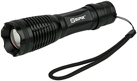 Water Resistant Tactical LED Flashlight - Sipik Super Bright Zoomable Outdoor Camping Torch Cree XML T6 Handheld Light Adjustable Focus for Hunting Hiking Travelling Sports