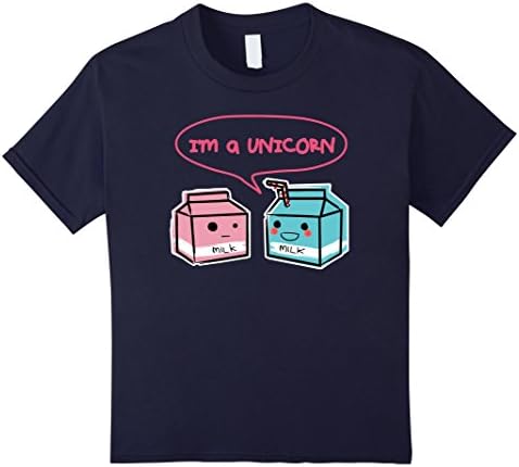 Kids Funny Unicorn Shirt, Cute Milk Carton, Kawaii by Zany Brainy 8 Navy