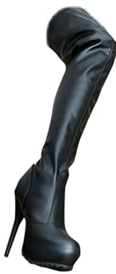 Erogance Kunstleder Plateau High Heels Overknee Stiefel schwarz EU 36-46/A4123