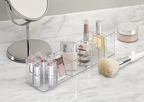 mDesign Cosmetic Makeup Storage Plastic Organizer Holder for Vanity Countertop Medicine Cabinet Shelf for Cosmetic Brushes, Beauty Products, Clear