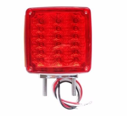 2pc Amber/Red 39 LED Double Face Stud Mount Pedestal Fender Stop Turn Tail Light for Truck Trailer Peterbilt Freightliner Kenworth Mack Western Star. Left and Right Side Lights