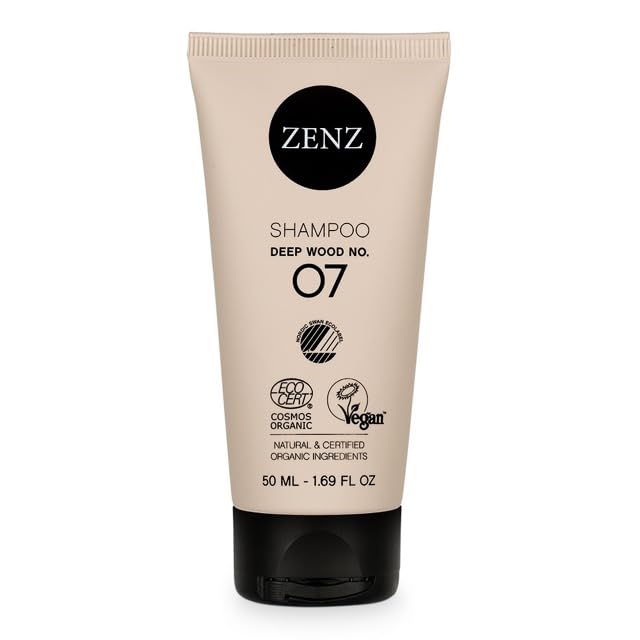 ZENZ | Shampoo | Deep Wood no. 07 | 50 ml | Travel Size | Scent of Sandalwood, Patchouli & Myrrh | Silicone Free | Especially Suitable for Curly & Dry Hair | For All Hair Types