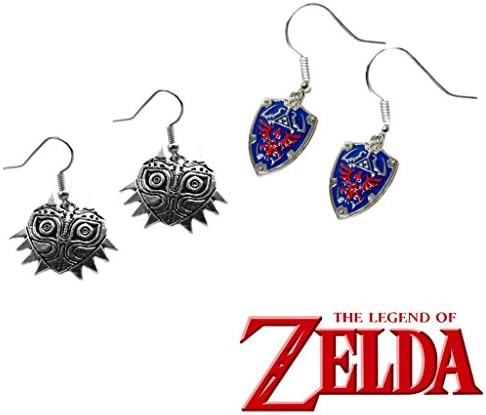 Blue Heron The Legend of Zelda Majoras Mask &amp; Shield (2-Pr ) Cute Girl Novelty Charm Earrings with Gift Box