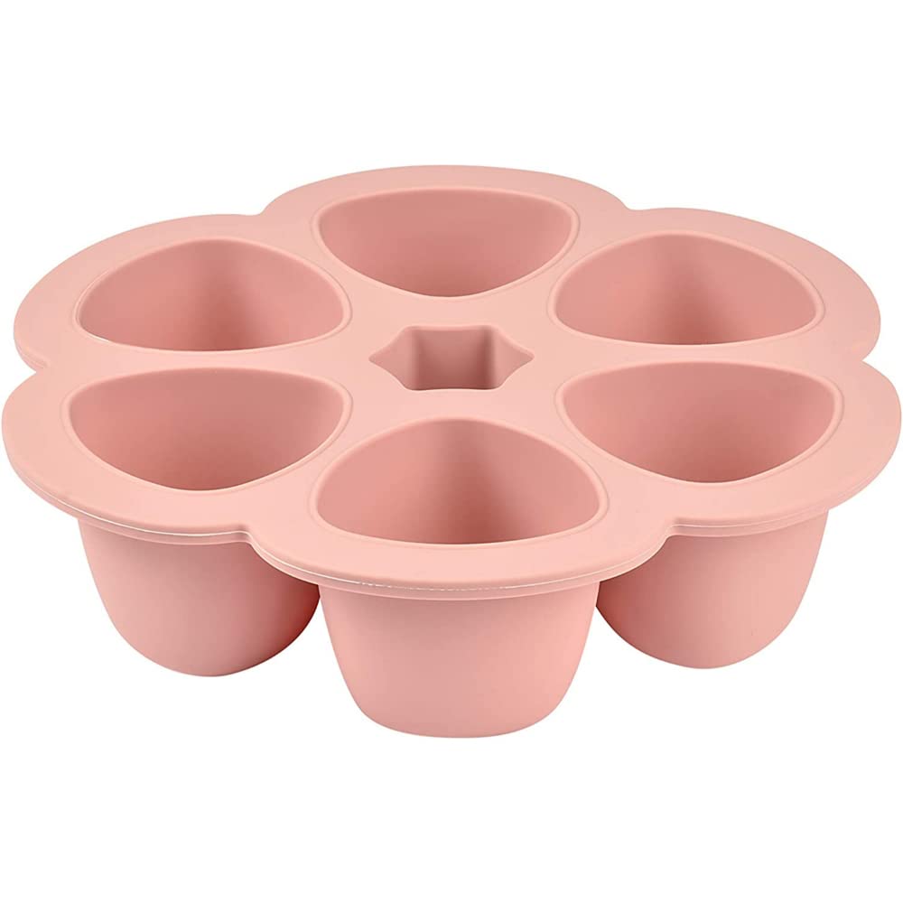 Béaba Silicone Multi-Containers, Premium-Quality for Baby, Extreme Heat Resistance, Oven and Microwave, 6 Separate Sections, Airtight Lid, Made in Italy - 6x90 ml - Pink