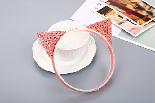 BYP Lace Knitting Baby Girls Headband Hair Band Cute Cat's Ear Shape Headdress Elastic Hair Accessories (pink)