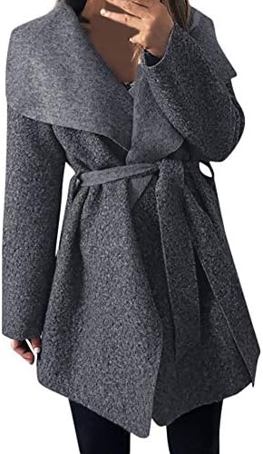 Women Lapel Trench Coat Duseedik Irregular Down Jacket Neck Outwear Coat Cinch Waist with Belt Overcoat Cardigan