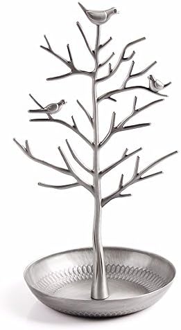Soaptree Silver Birds Tree Jewelry Stand Display Earring Bracelet Holder Organizer Rack Tower (Silver)