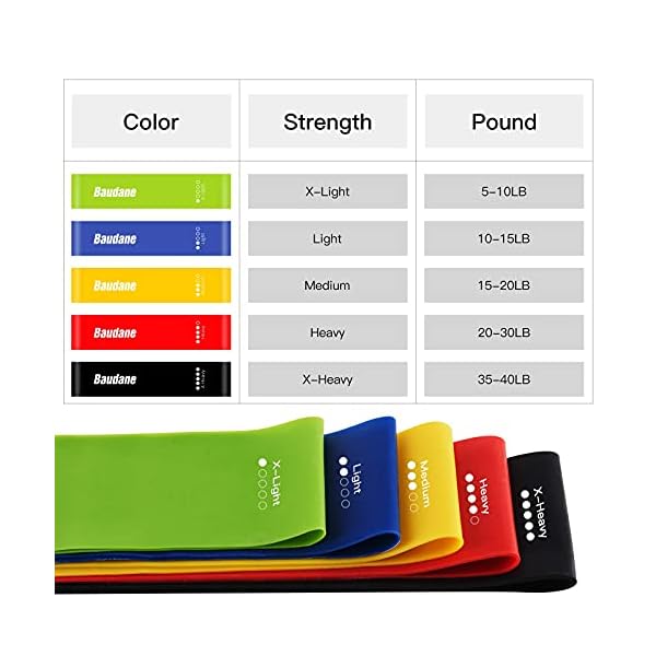 Baudane-Resistance-BandsSet-of-5-Skin-Friendly-Resistance-Band-Fitness-Exercise-Loop-Bands-with-5-Different-Levels-Elastic-Band-for-Home-Gym-Training-ArmsLegsPilatesYoga-Free-Carrying-Case-Included Resistance Bands,Set of 5 Skin-Friendly Resistance Band, Fitness Exercise Loop Bands with 5 Different Levels Elastic…