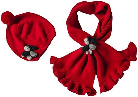 Toubaby Kid Girl's Winter Hats and Scarf Suits Flower Hats 100%cotton 3colours (2-4T, Red)
