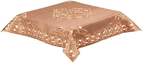 34 INCH SQUARE CELTIC EMBROIDERED DESIGN WITH CUT WORK IN GREEN, CREAM OR COFFEE (CELTIC KNOT) (34 INCH TABLECLOTH (COFFEE 19162))