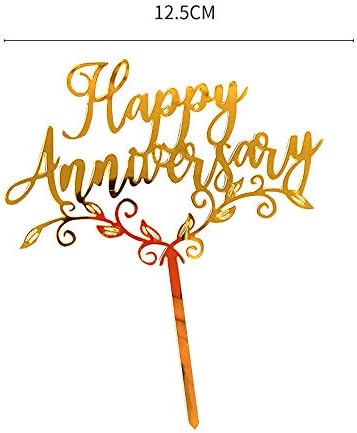 Happy Anniversary Acrylic Wedding Cake Topper Elegant Toppers Decoration UK 6" x 4" Gold, 6 inches x 4 inches
