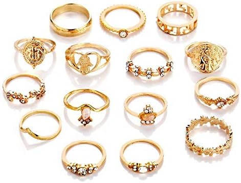 Dusenly 15pcs Women's Retro Portrait Gold Coin Cross Ring Knuckle Ring Set Bohemian Stacking Rings for Women Girls - Image 5