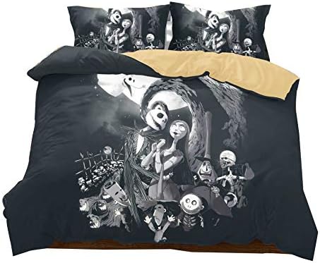 KTLRR Nightmare Before Christmas Duvet Cover Sets 3 Bedding Sets with 2 Pillow Shams NO Comforter(Black Christmas, Double)