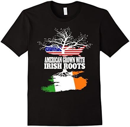Mens American Grown With Irish Roots Shirt Ireland Flag Map 2XL Black