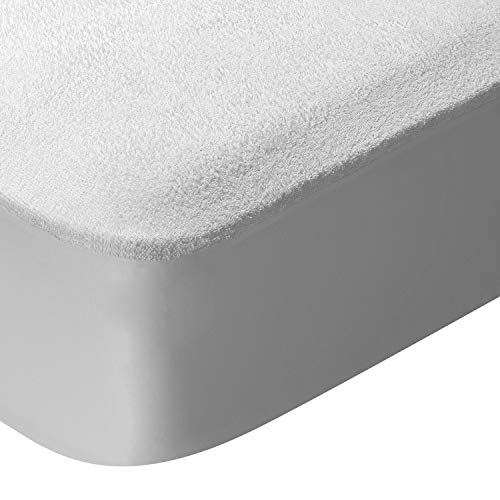 Home - Protector de Colchón Impermeable Rizo y Transpirable Absorbente, Certificado Oeko-Tex, para Cama de 120, hasta 32 cm de Altura - Cubrecolchón 120 x 190/200 cm
