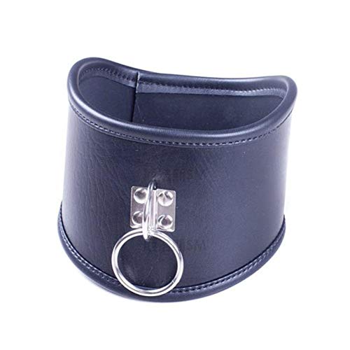 BDSM Choker Collar Black Faux Leather Locking Posture O Ring Collar – Adjustable Double Neck Support Belt – Adult Sex Toy,Black